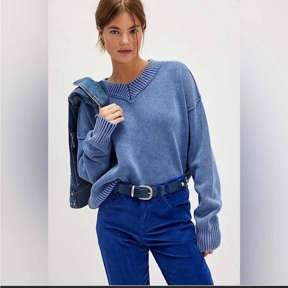 free people Blue high street pullover size L - Picture 2 of 5